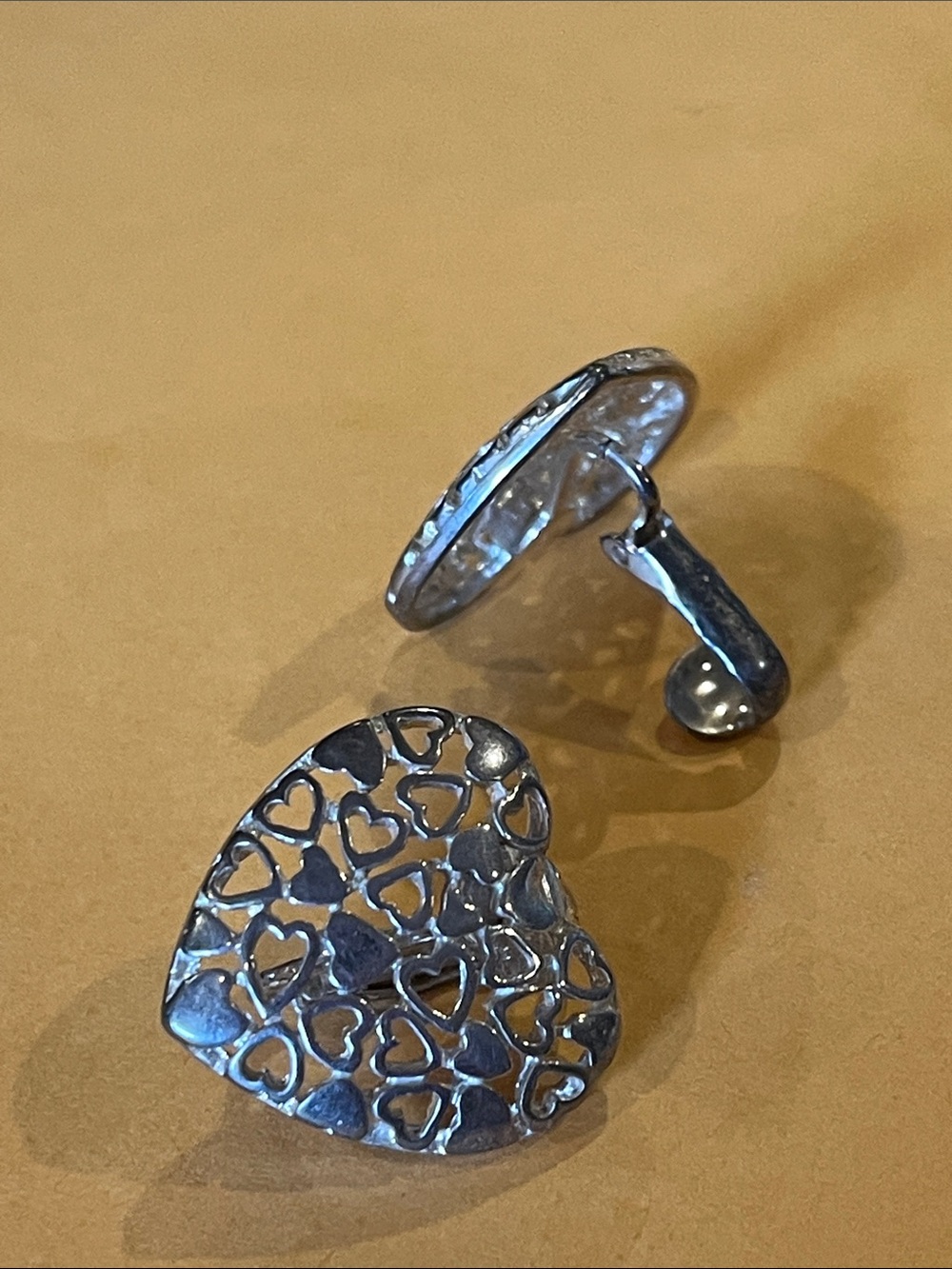 Silver Tone Heart Filigree Clip on Earrings- Women Accessories